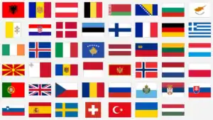 Le 47 bandiere europee in ordine alfabetico