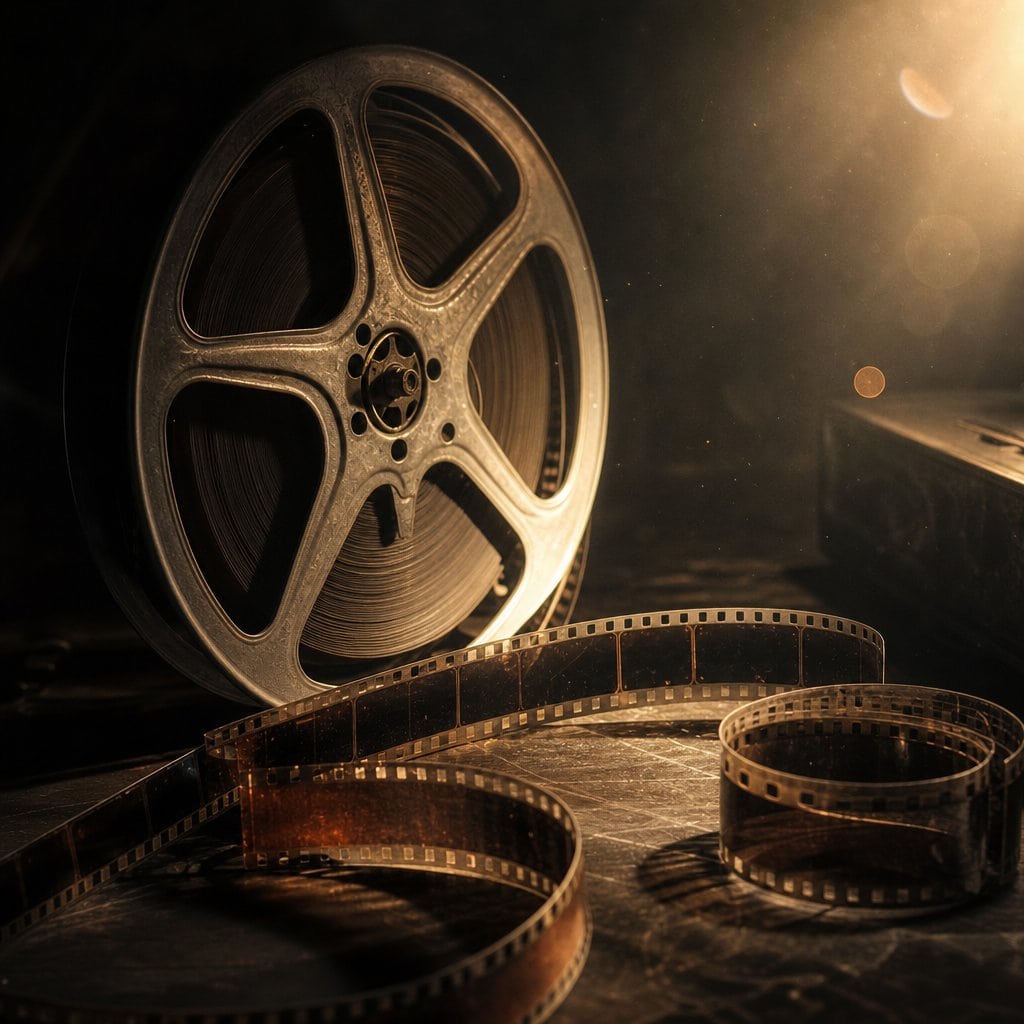 Collezione Classici animati: una bobina di pellicola cinematografica con la striscia di film srotolata