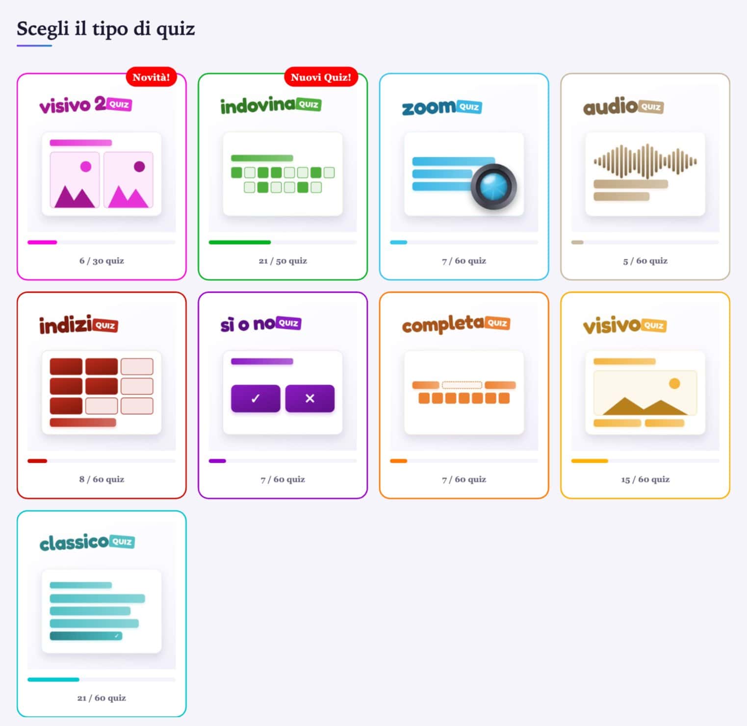 Screen for choosing the quiz type on OneDayQuiz