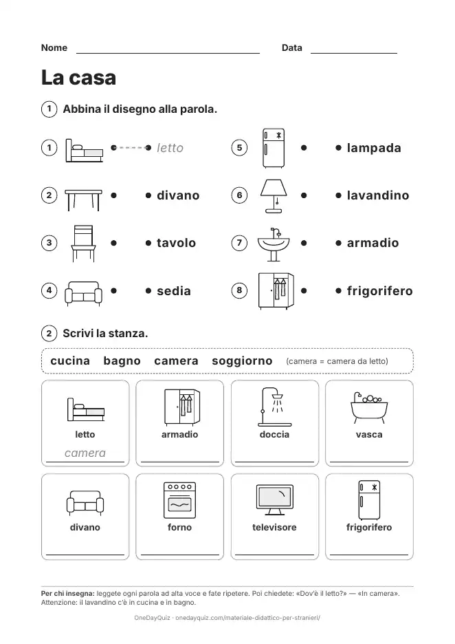 Anteprima della scheda di italiano per stranieri: la casa