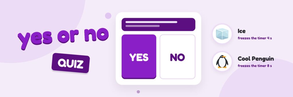 Yes or No Quiz: a question to answer yes or no, with the Ice and Cool Penguin hints