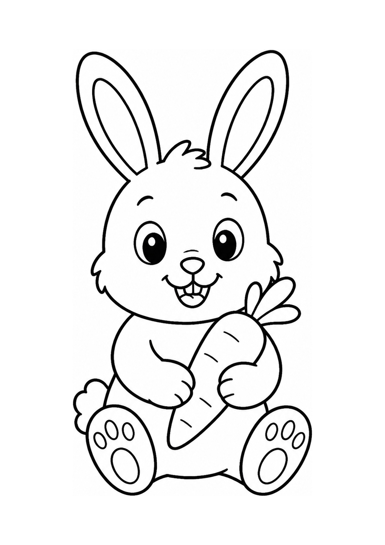 Disegno di un coniglietto da colorare con una carota tra le zampe
