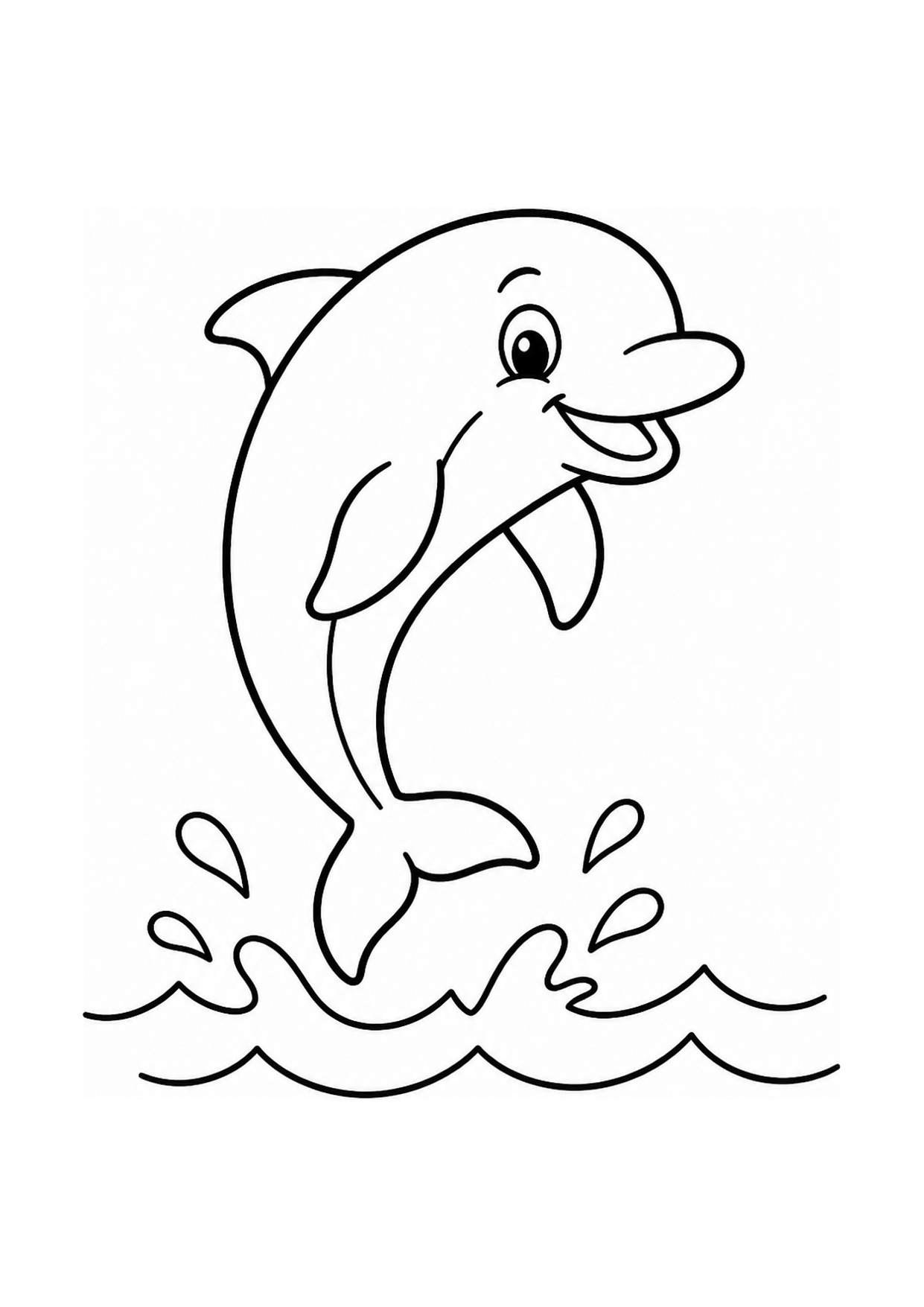 Disegno di un delfino da colorare che salta tra le onde