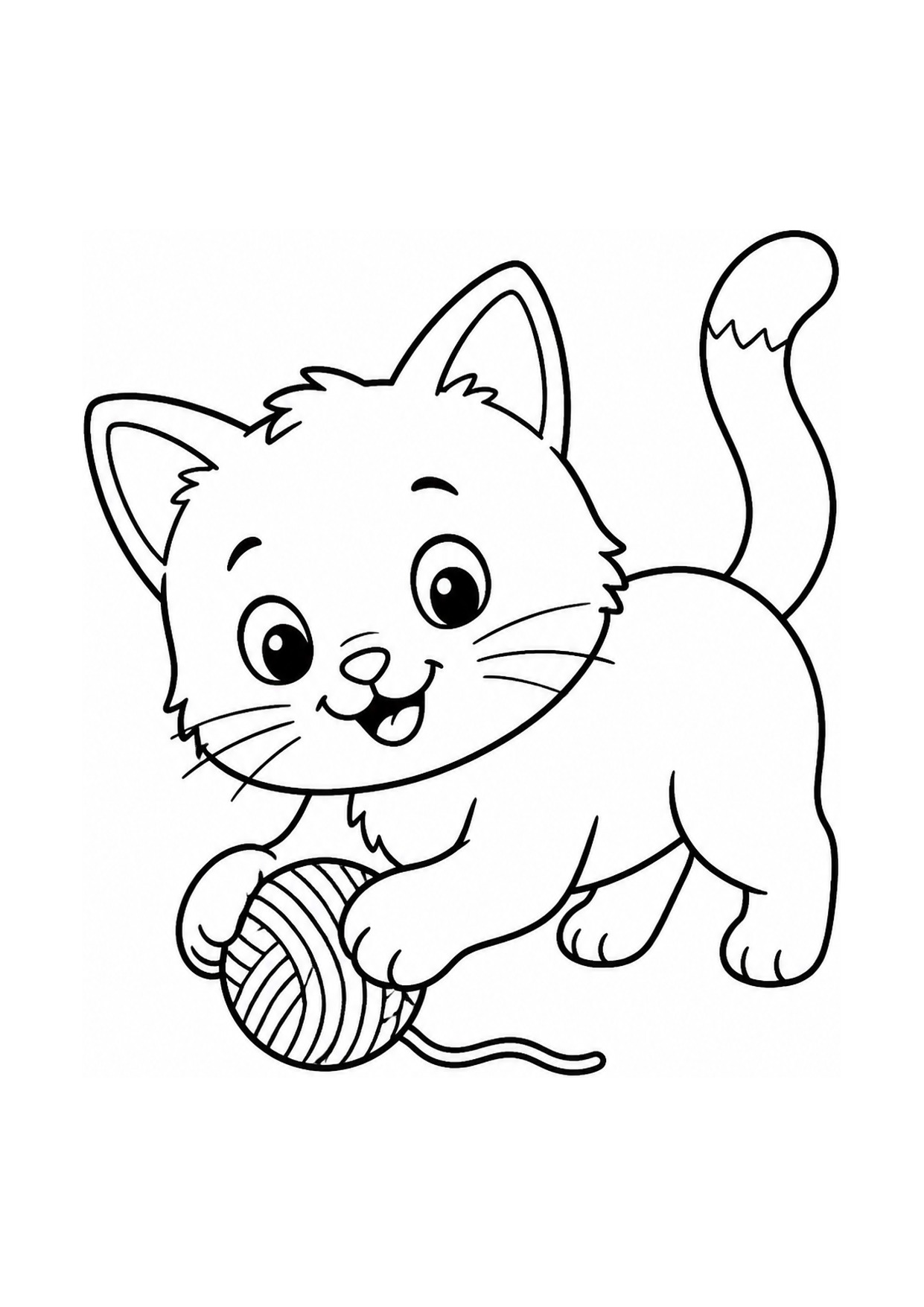 Disegno di un gattino da colorare che gioca con un gomitolo di lana