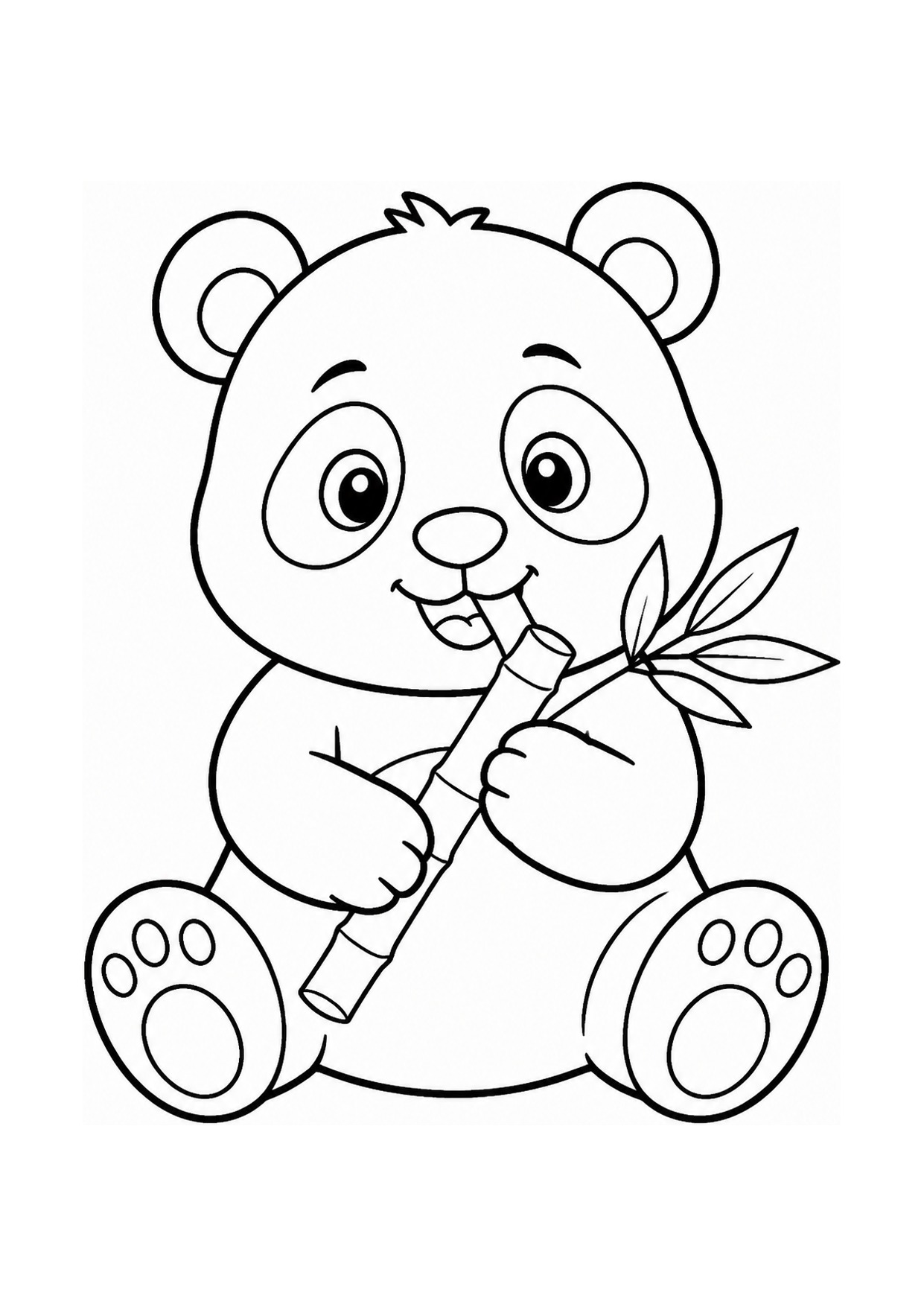 Disegno di un panda da colorare che mangia il bambù