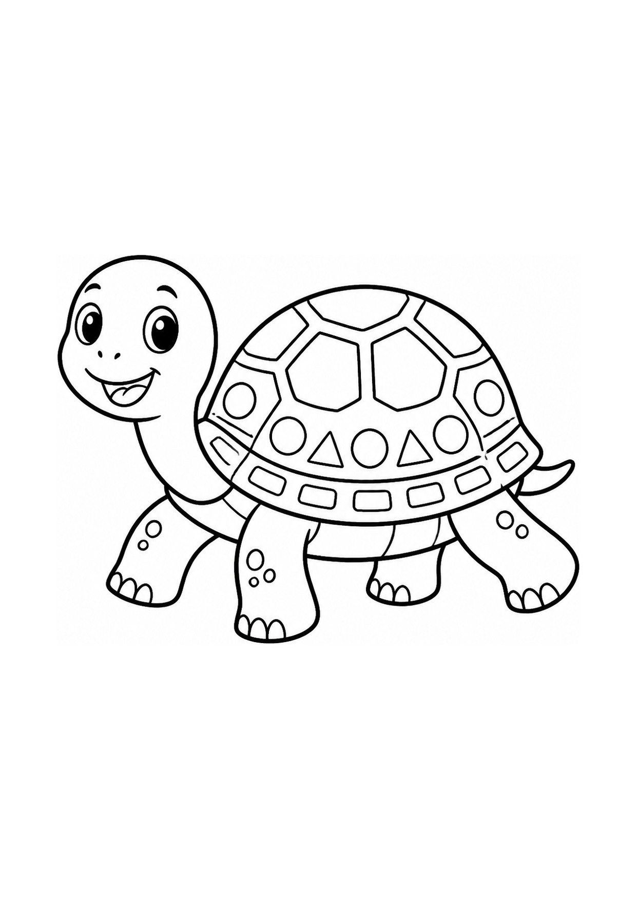 Disegno di una tartaruga da colorare con il guscio a forme