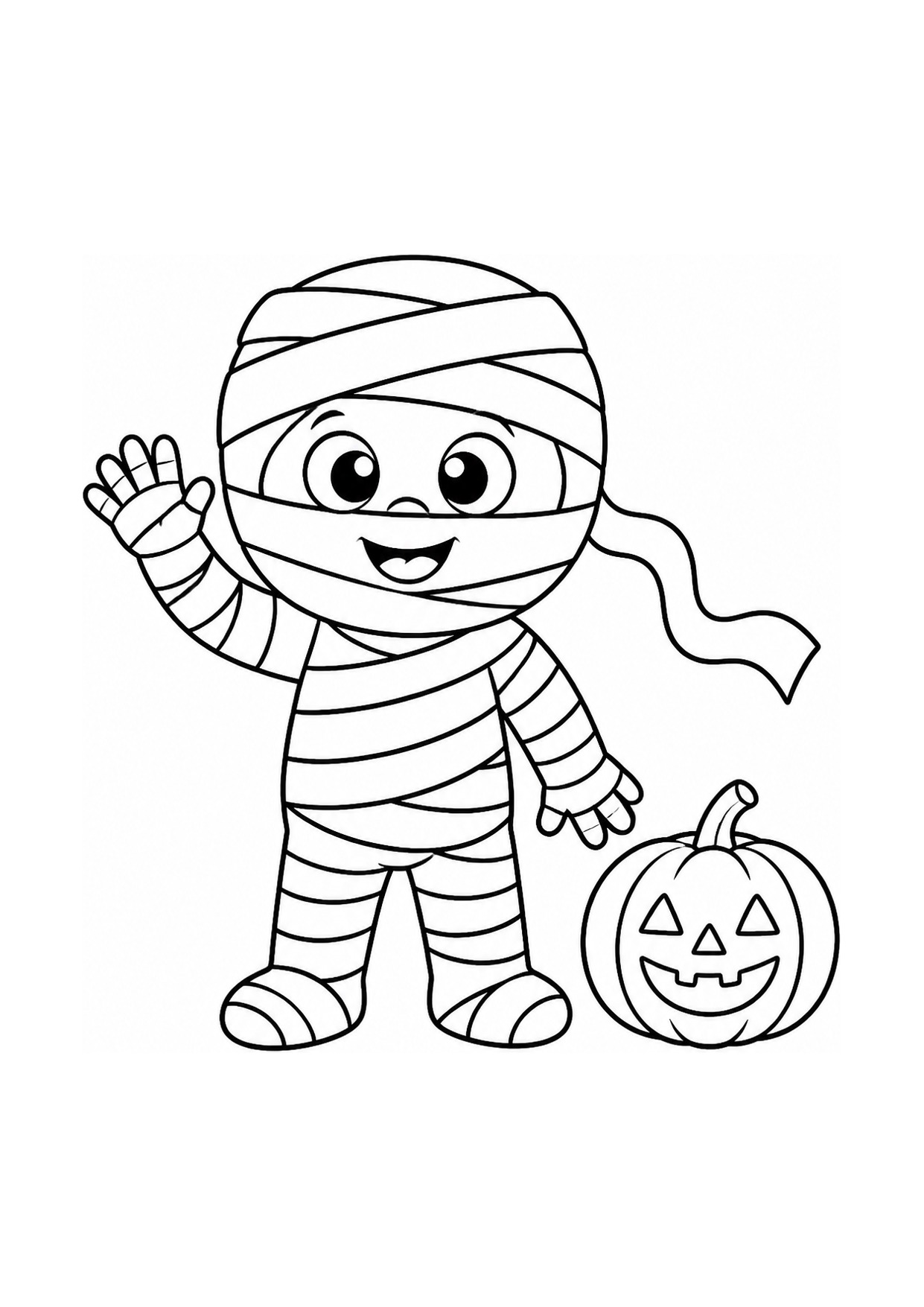 Disegno da colorare di una mummia simpatica che saluta
