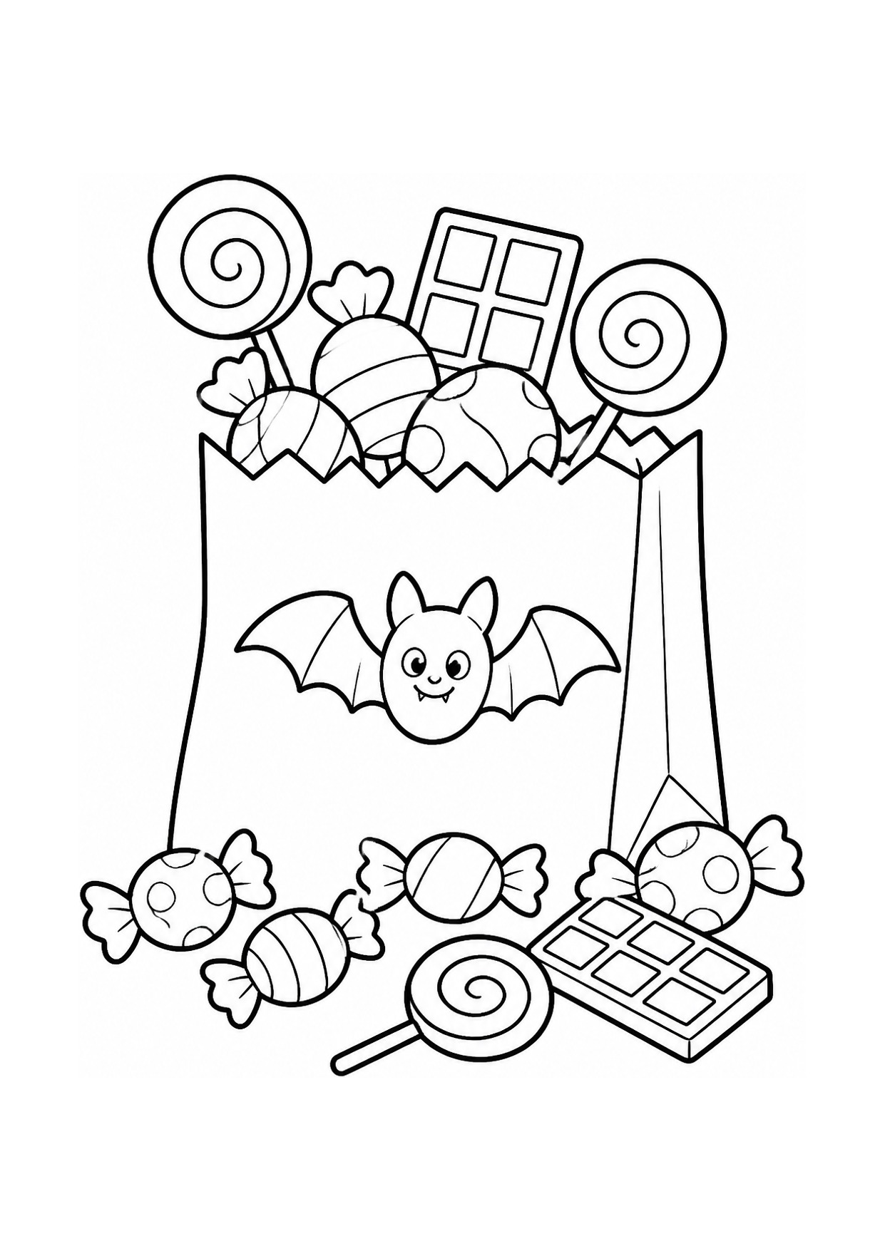 Disegno da colorare di un sacchetto di caramelle di Halloween