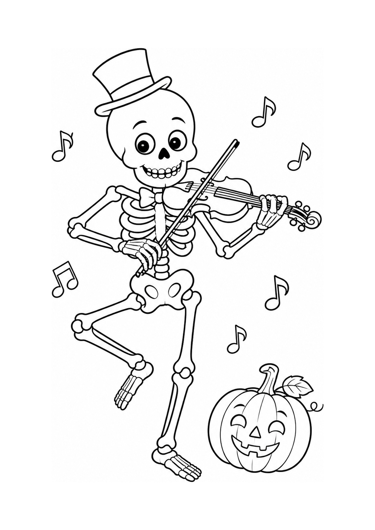 Disegno da colorare di uno scheletro allegro che suona il violino