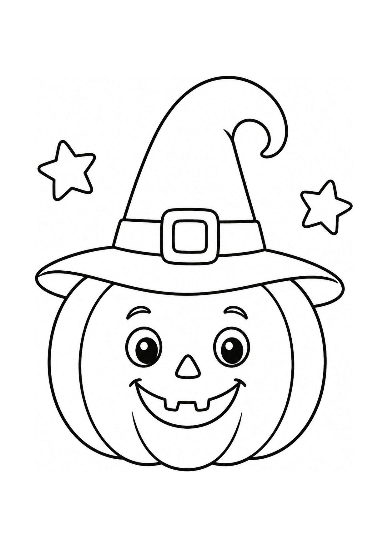 Disegno da colorare di una zucca di Halloween con il cappello da strega