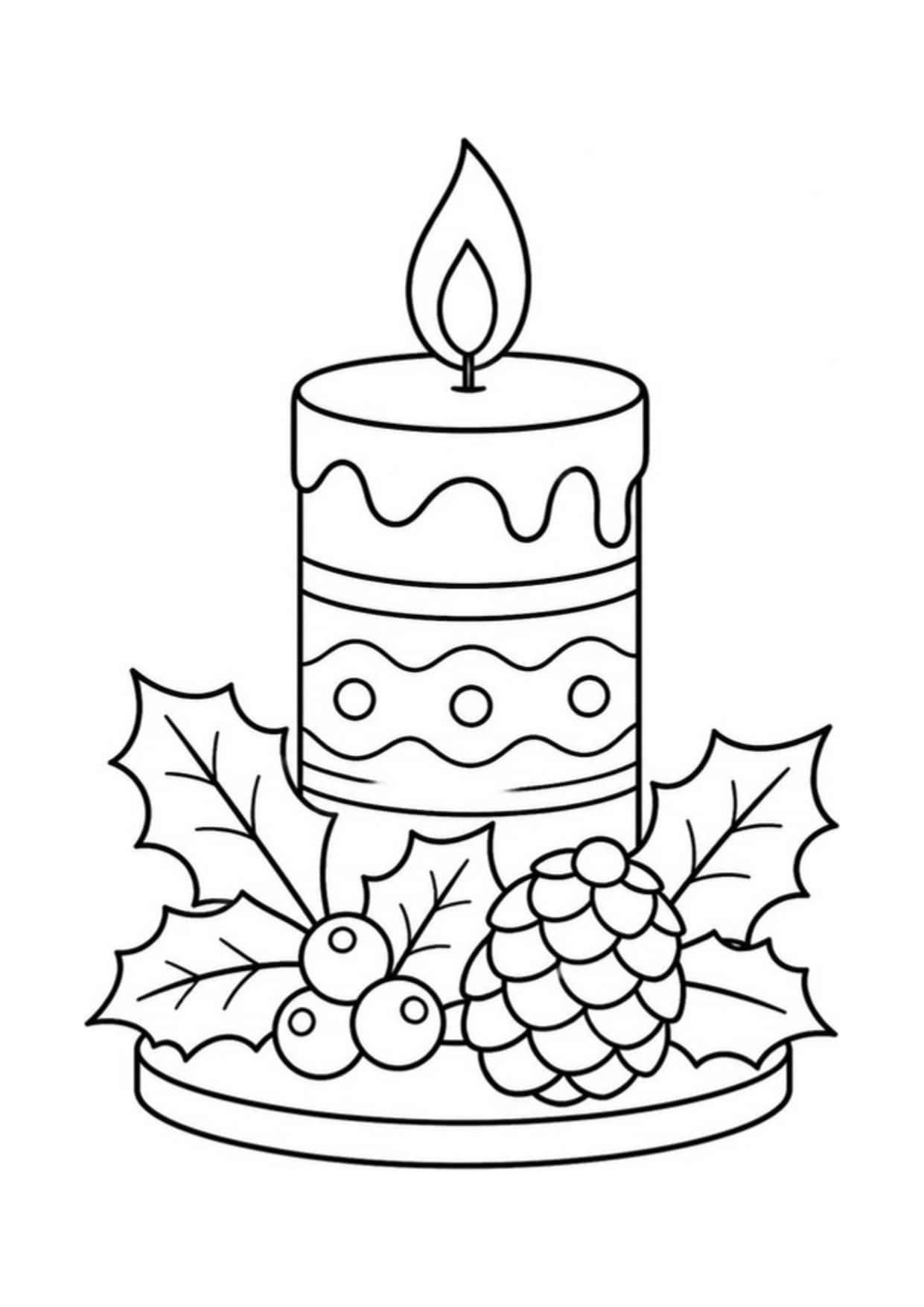 Disegno di Natale da colorare: Candela natalizia con agrifoglio