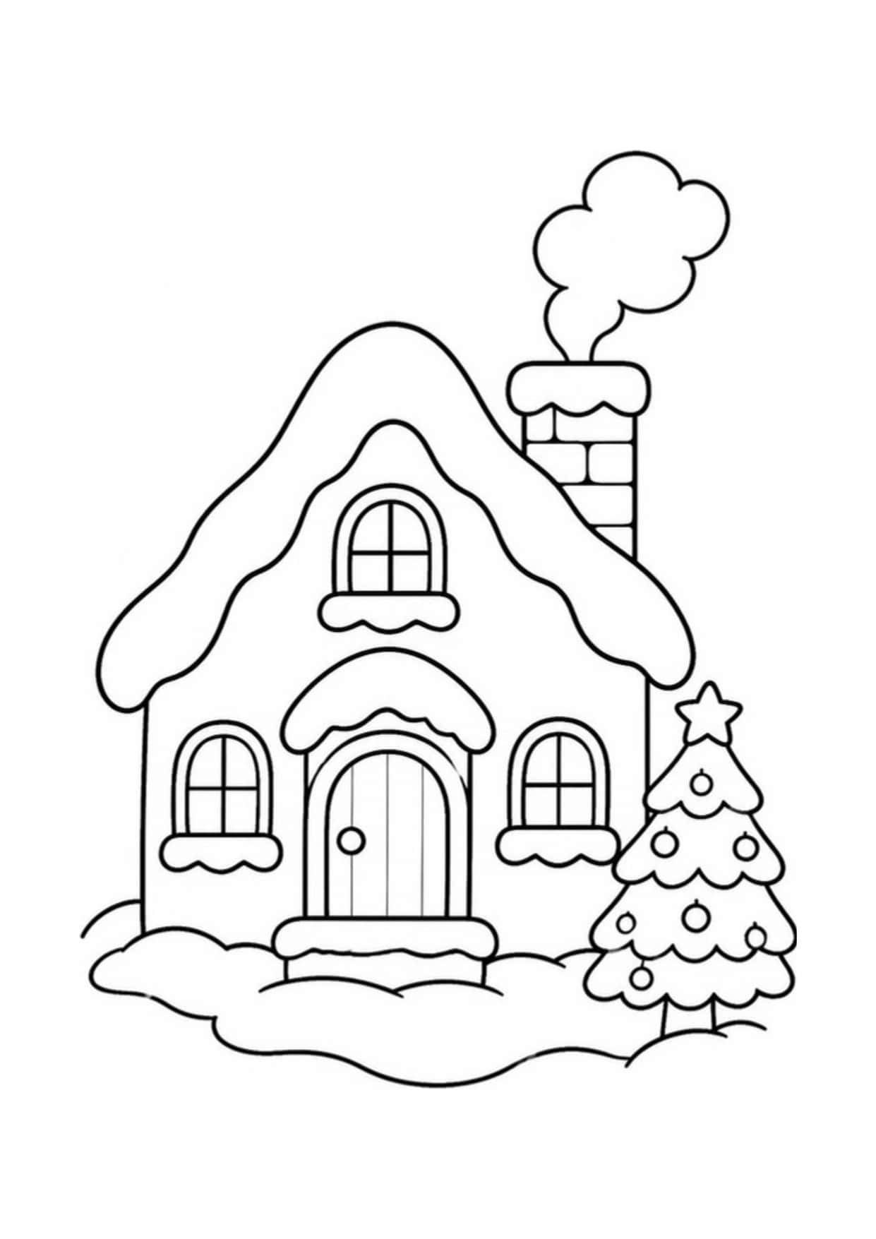 Disegno di Natale da colorare: Casetta innevata
