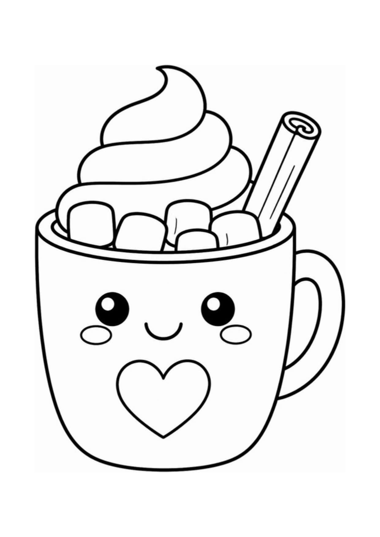 Disegno di Natale da colorare: Tazza di cioccolata calda