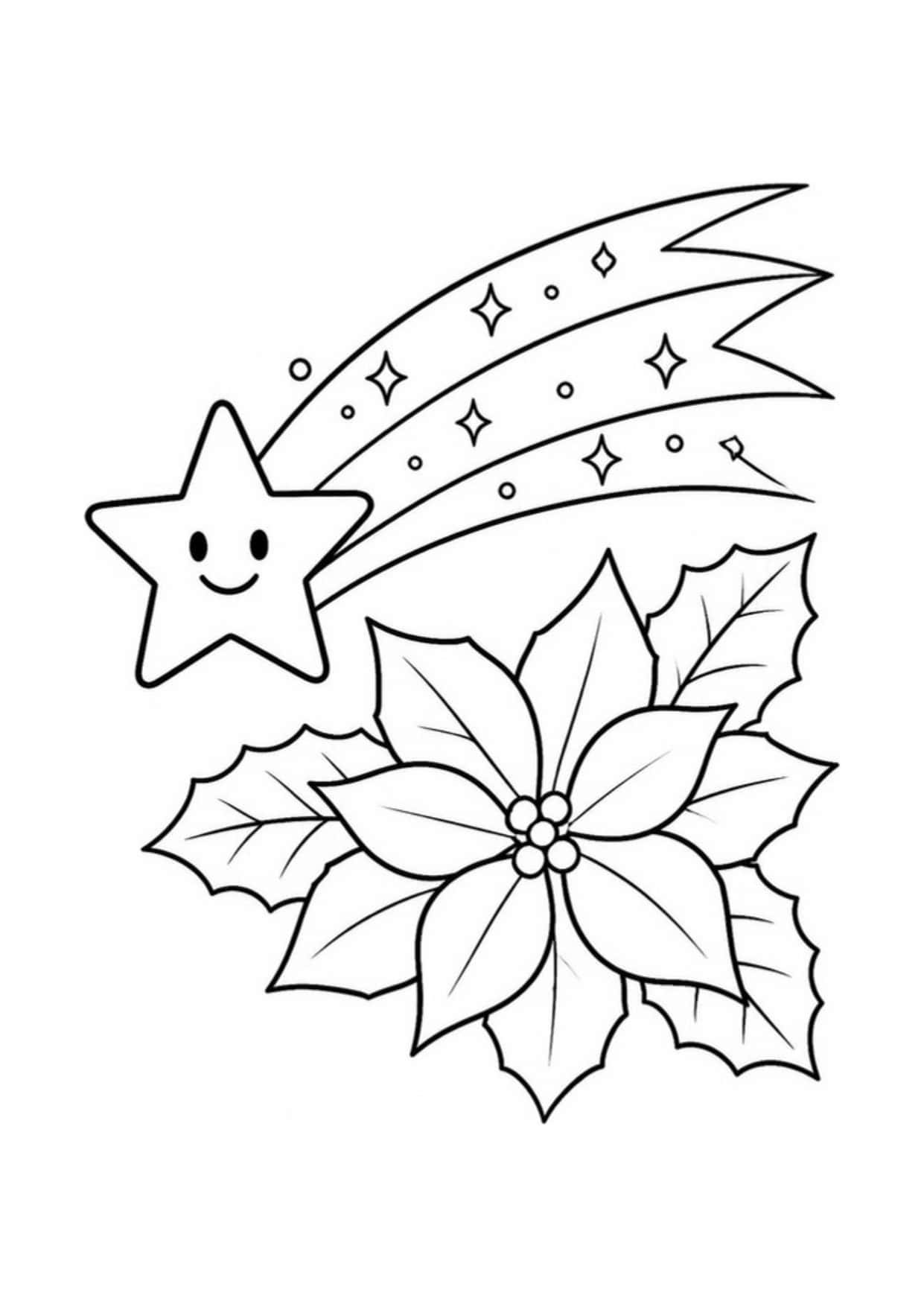 Disegno di Natale da colorare: Stella cometa e stella di Natale