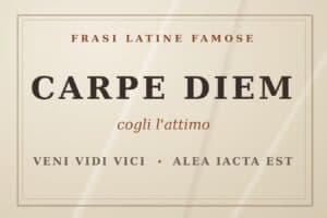 Lapide di marmo con l'iscrizione Carpe diem, cogli l'attimo, e le frasi Veni vidi vici e Alea iacta est