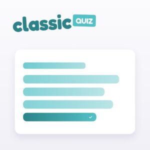 Classic Quiz: a question with four answers and a check mark on the correct one